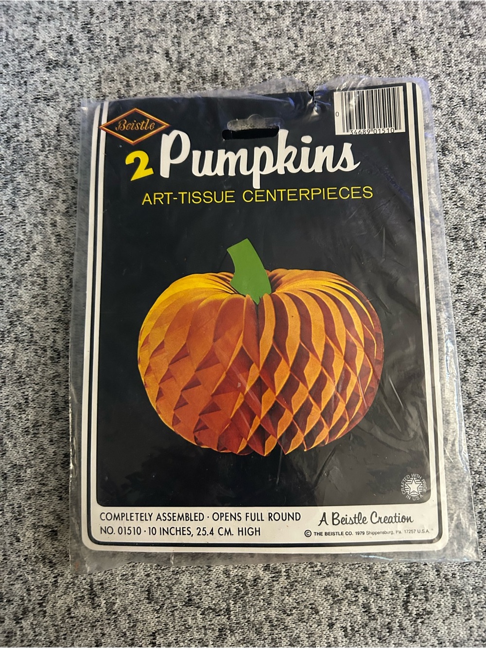 Vintage Halloween Beistle 2 Art-Tissue Pumpkin Honeycomb Crepe Paper Centerpiece